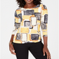 JM Collection Women's 3/4 Sleeve Printed Jacquard Top Yellow Size Medium
