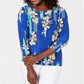 JM Collection Women's 3/4 Sleeve Printed Jacquard Top Blue Size Small