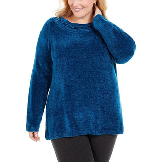 Karen Scott Women's Plus Size Boat-Neck Chenille Sweater Blue Size 2X