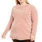 Karen Scott Women's Plus Chenille Split Neck Pullover Pink Size 0X