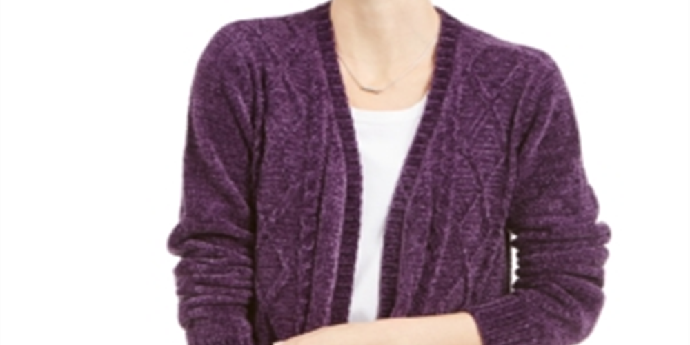 Karen Scott Women's Solid Long Sleeve Open Cardigan Sweater Purple Size Petite Large