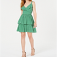 Bar III Women's Printed Ruffled Dress Green Size 14