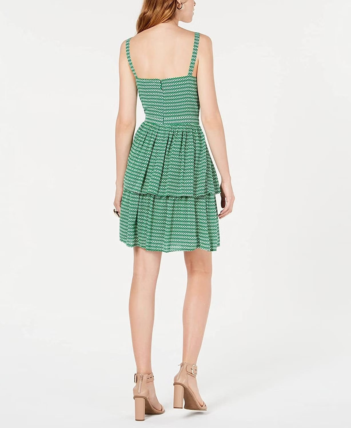 Bar III Women's Printed Ruffled Dress Green Size 14