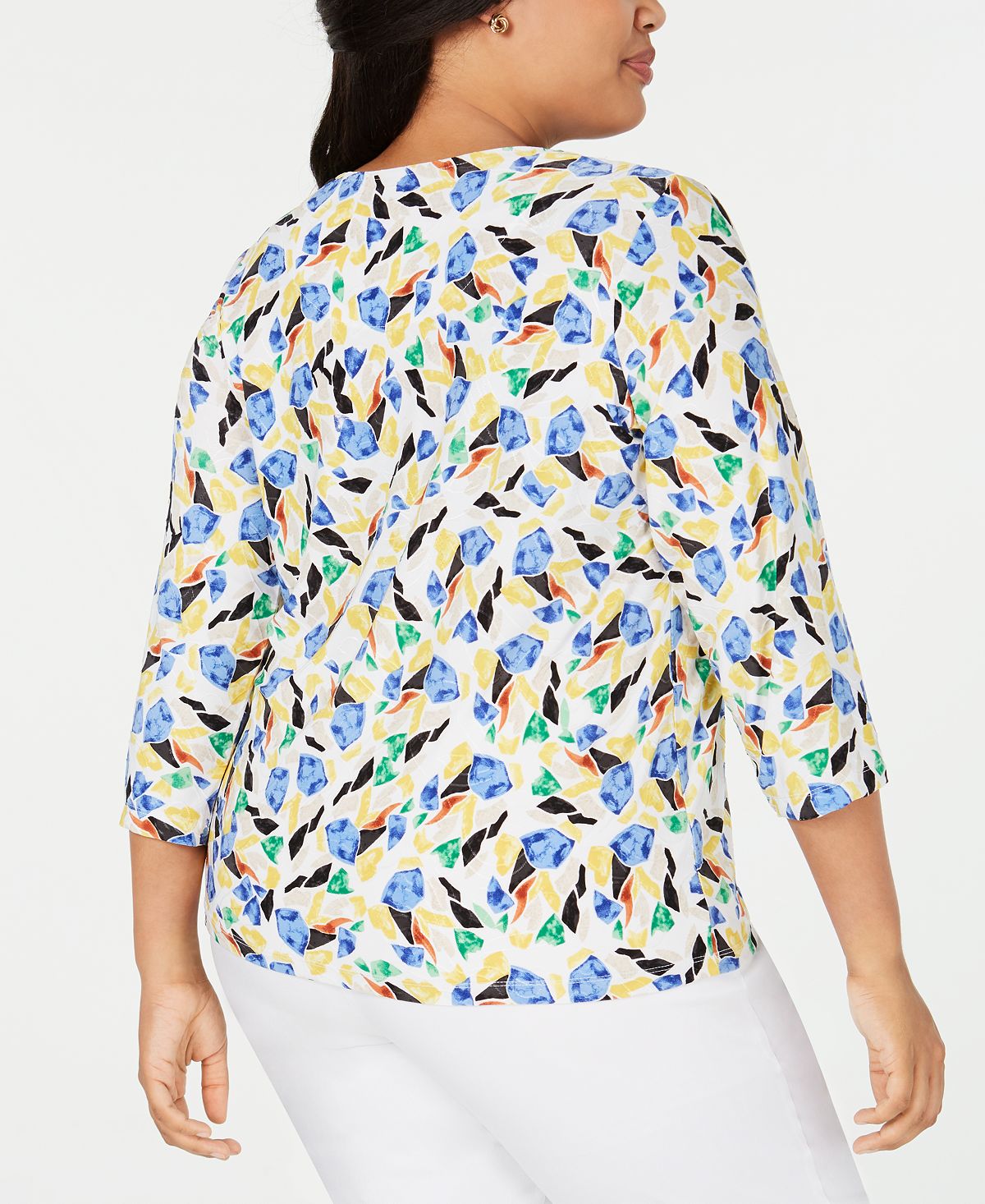 JM Collection Women's Printed Jacquard Top Yellow Size 3X