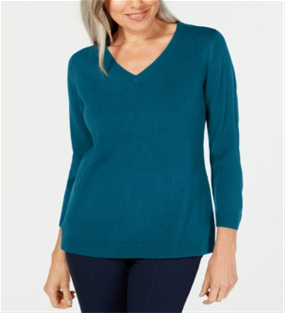 Karen Scott Women's V Neck Sweater Green Size XX-Large