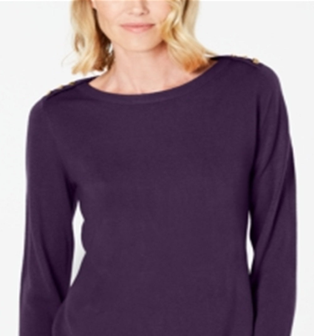 Karen Scott Women's Button Shoulder Sweater Purple Size X-Large