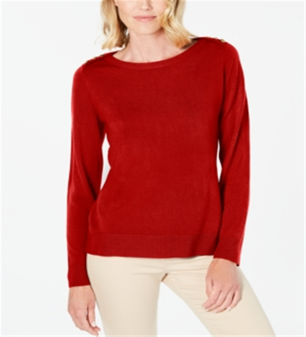 Karen Scott Women's Button Shoulder Sweater Red Size X-Large