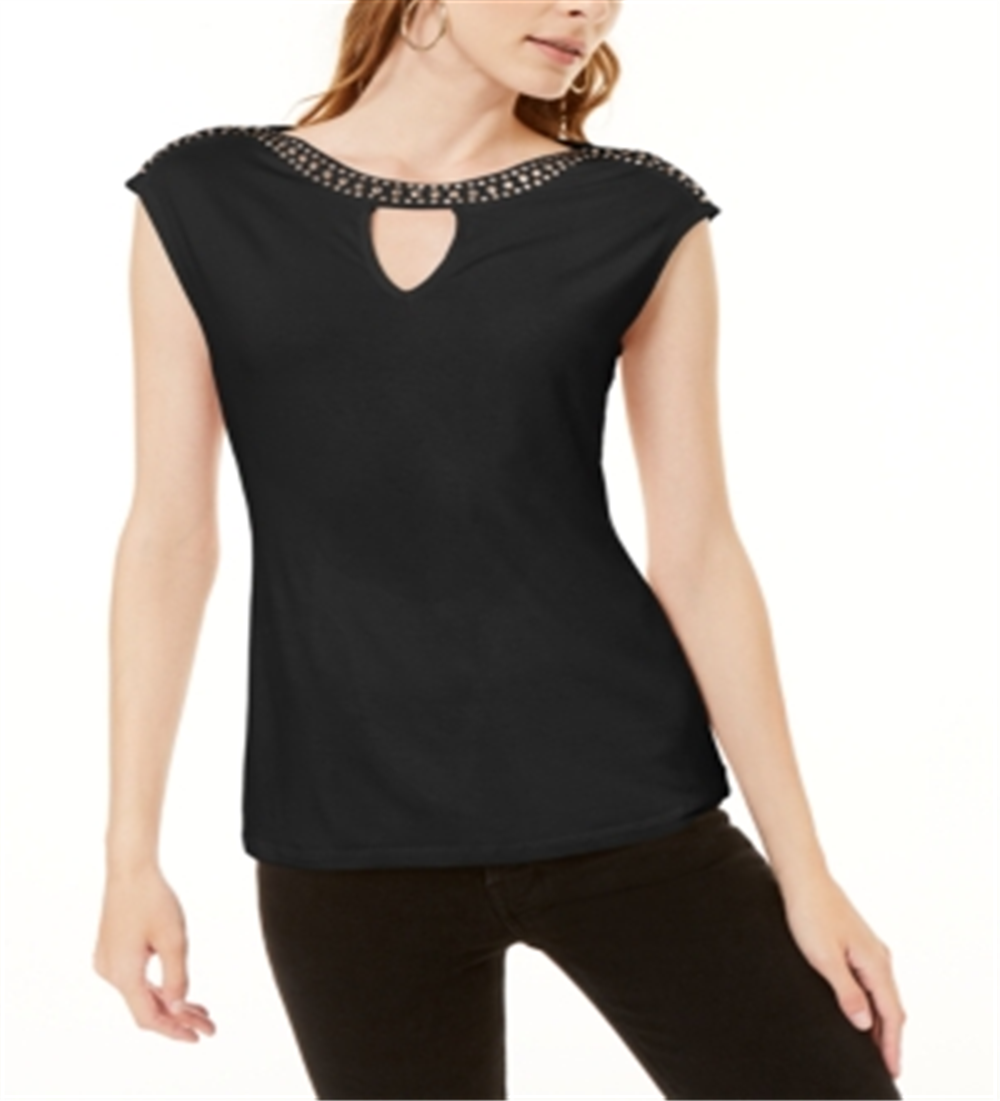 INC International Concepts Women's Embellished Keyhole Top Black Size Petite XL