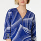 JM Collection Women's Printed Zip Front Crinkle Texture Top Blue Size XX-Large