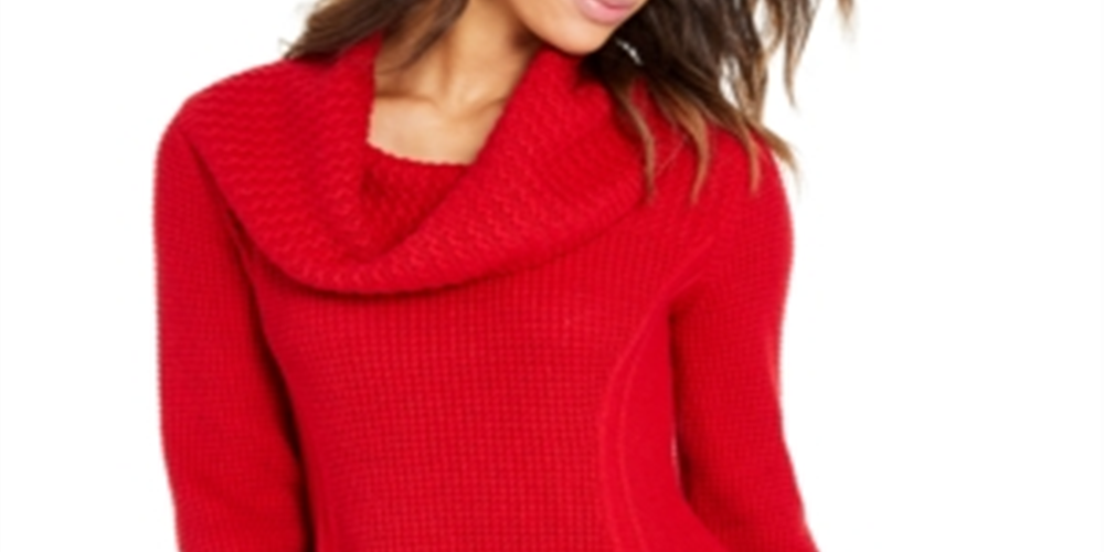 Style & Co Women's Mixed Stitch Cowlneck Tunic Red Size Large