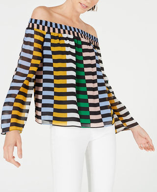 Bar III Women's Off the Shoulder Bell-Sleeve Blouse Black Size XXS