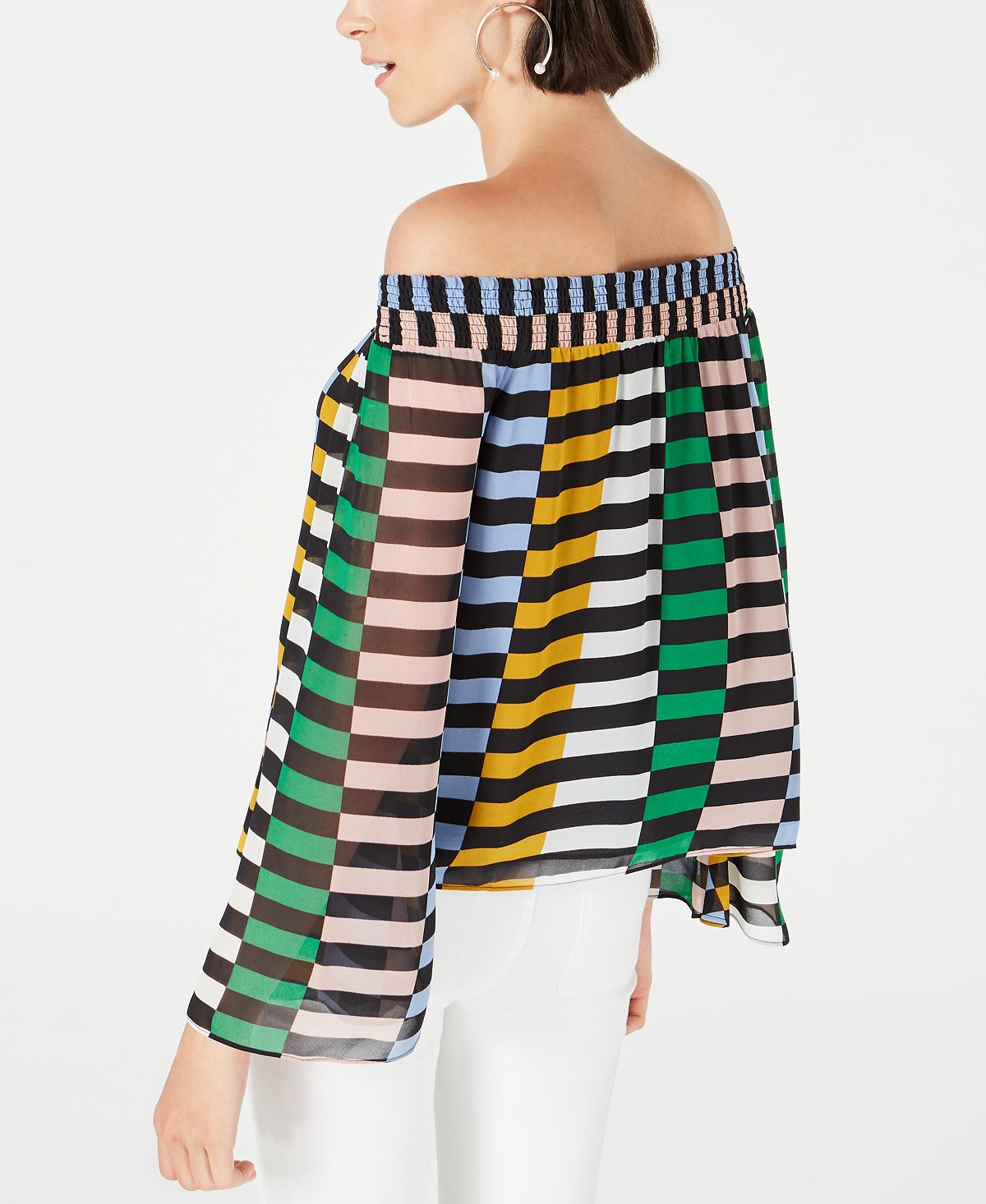 Bar III Women's Off the Shoulder Bell-Sleeve Blouse Black Size XXS