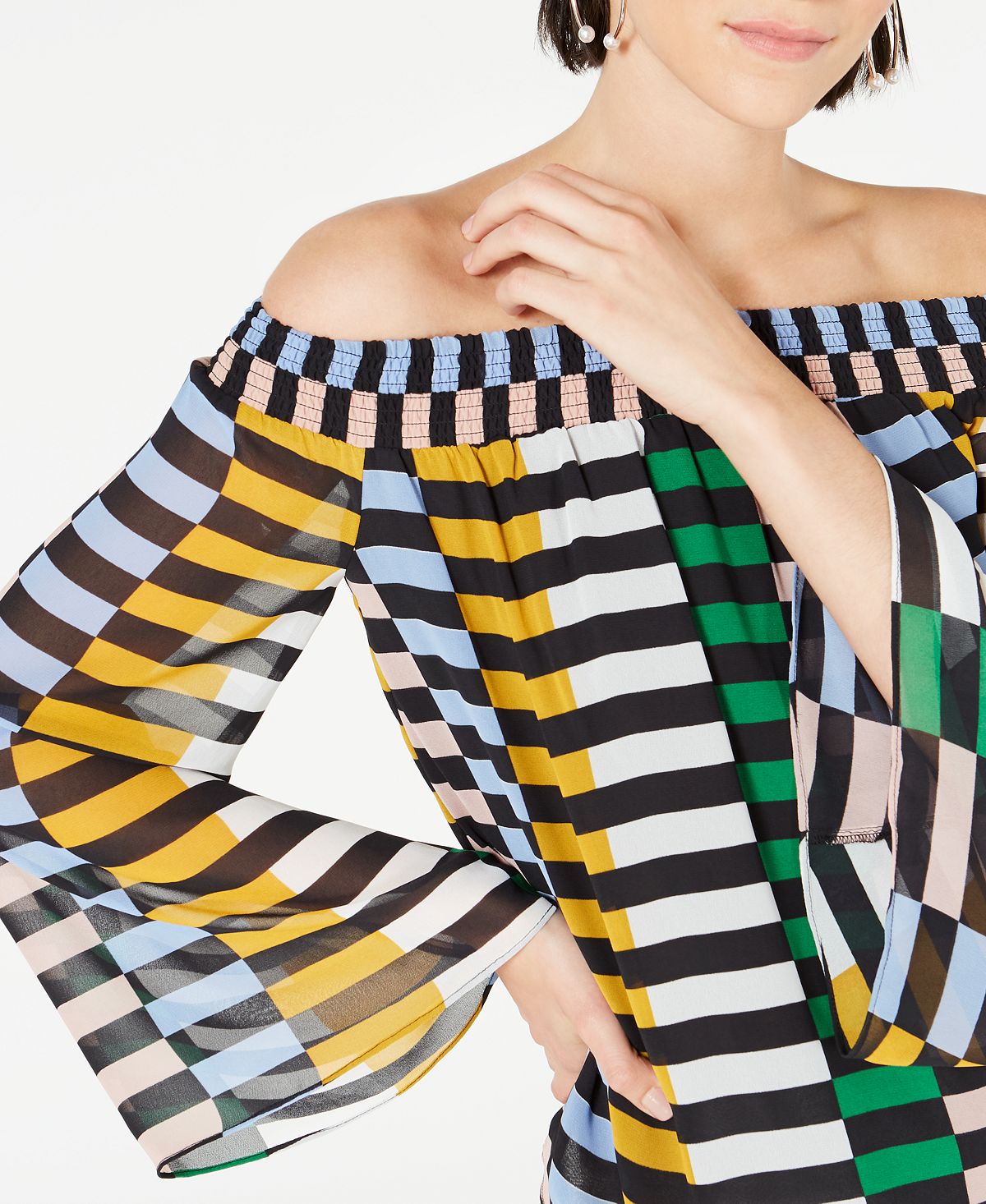 Bar III Women's Off the Shoulder Bell-Sleeve Blouse Black Size XXS