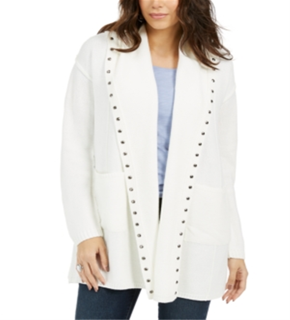 Style & Co Women's Hooded Studded Cardigan White Size Petite