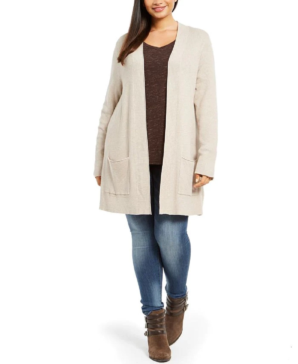 Style & Co Women's Layering Open Front Duster Sweater Brown Size 1X