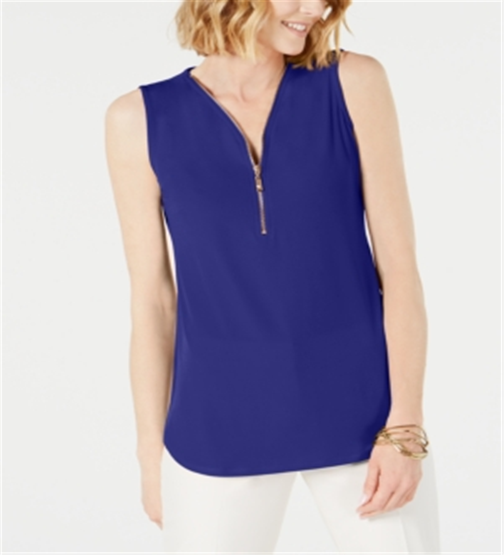 JM Collection Women's Sleeveless Zip Top Blue Size Petite X-Large
