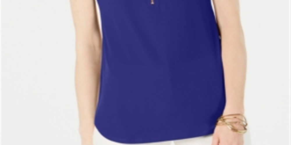 JM Collection Women's Sleeveless Zip Top Blue Size Petite X-Large