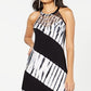 INC International Concepts Women's Color Block Sleeveless Halter MIDI Shift Dress Black Size Medium
