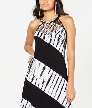 INC International Concepts Women's Color Block Sleeveless Halter MIDI Shift Dress Black Size Medium