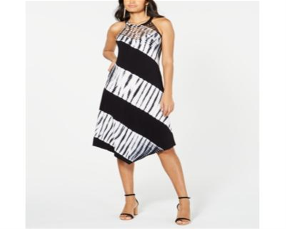 INC International Concepts Women's Tie Dyed Crochet Trim Midi Dress Purple  Size Petite Medium