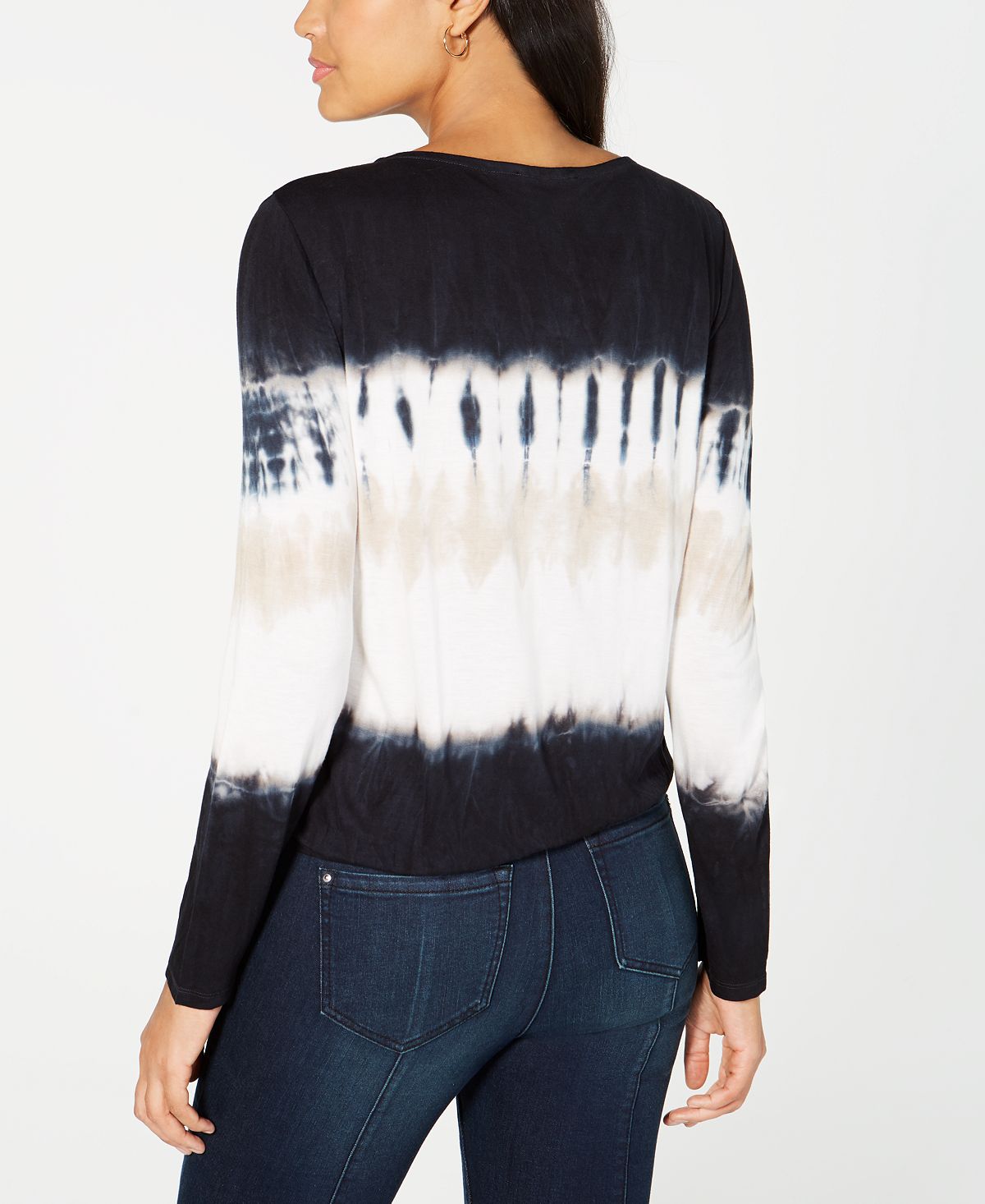 INC International Concepts Women's Tie Dye Surplice Top Black Size Petite S/M