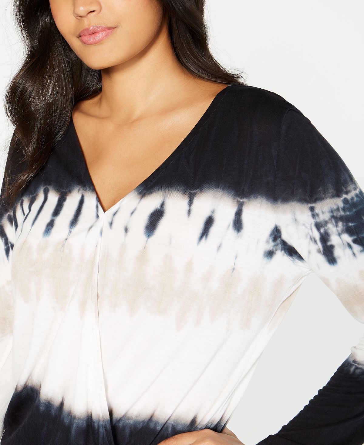INC International Concepts Women's Tie Dye Surplice Top Black Size Petite S/M