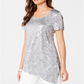 JM Collection Women's Asymmetrical Lattice Sleeve Tunic Gray Size Medium
