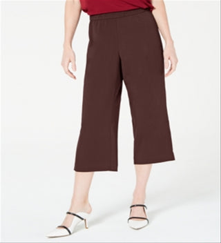 Alfani Women's Pull on Wide Leg Cropped Pants Brown Size Medium