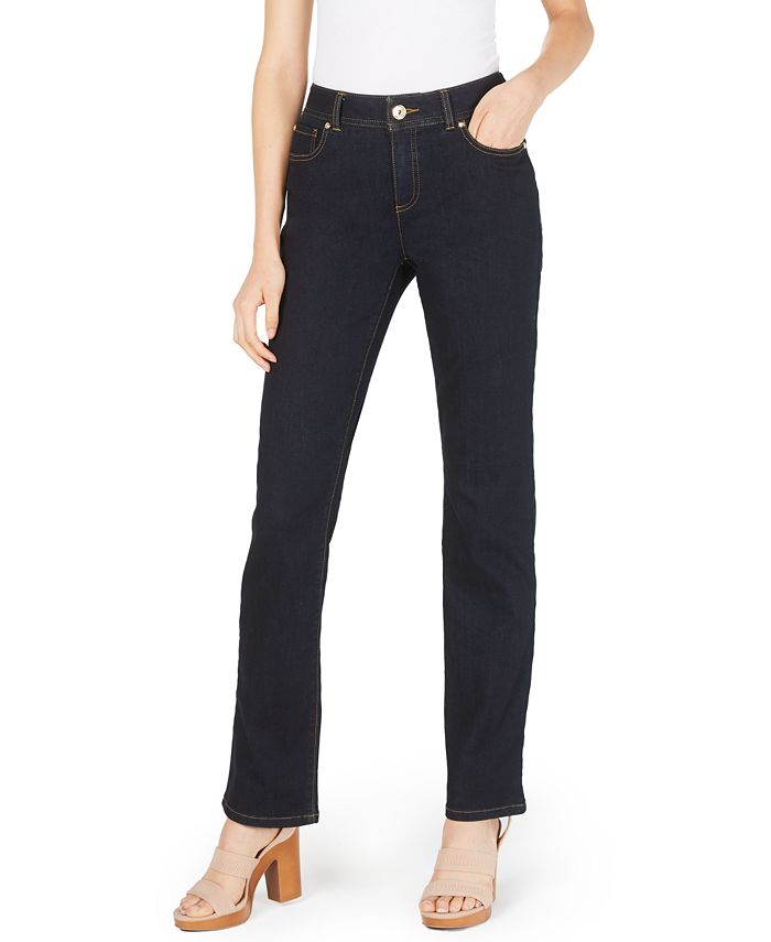 INC International Concepts Women's Tummy Control Straight Leg Jeans Blue Size 0 Petite