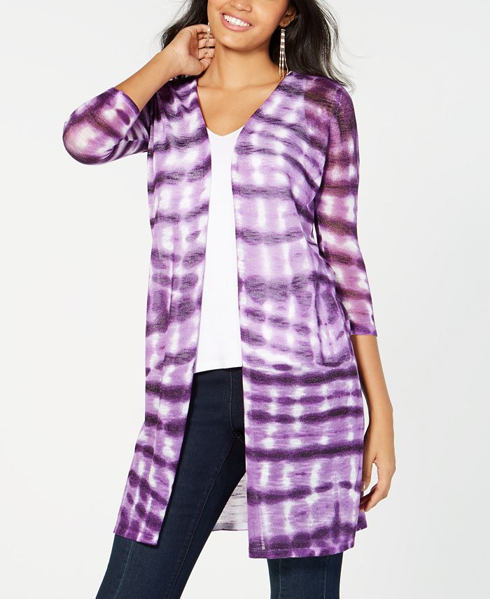 INC International Concepts Women's Sheer Slitted Tie Dye Open Cardigan Sweater Purple Size X-Large