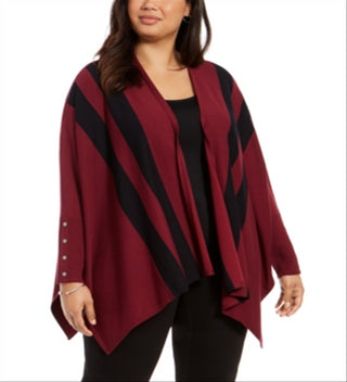 Alfani Women's Plus Striped Open Front Cardigan Red Size 1X