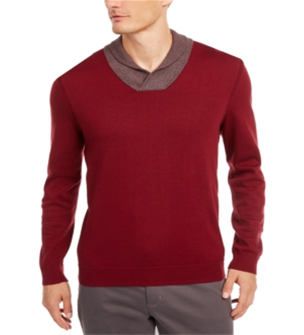 Tasso Elba Men's Contrast Shawl Collar Supima Cotton Sweater Red Size Medium