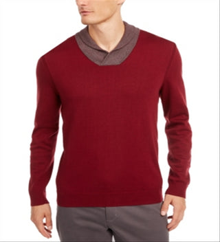 Tasso Elba Men's Contrast Shawl Collar Supima Cotton Sweater Red Size Medium
