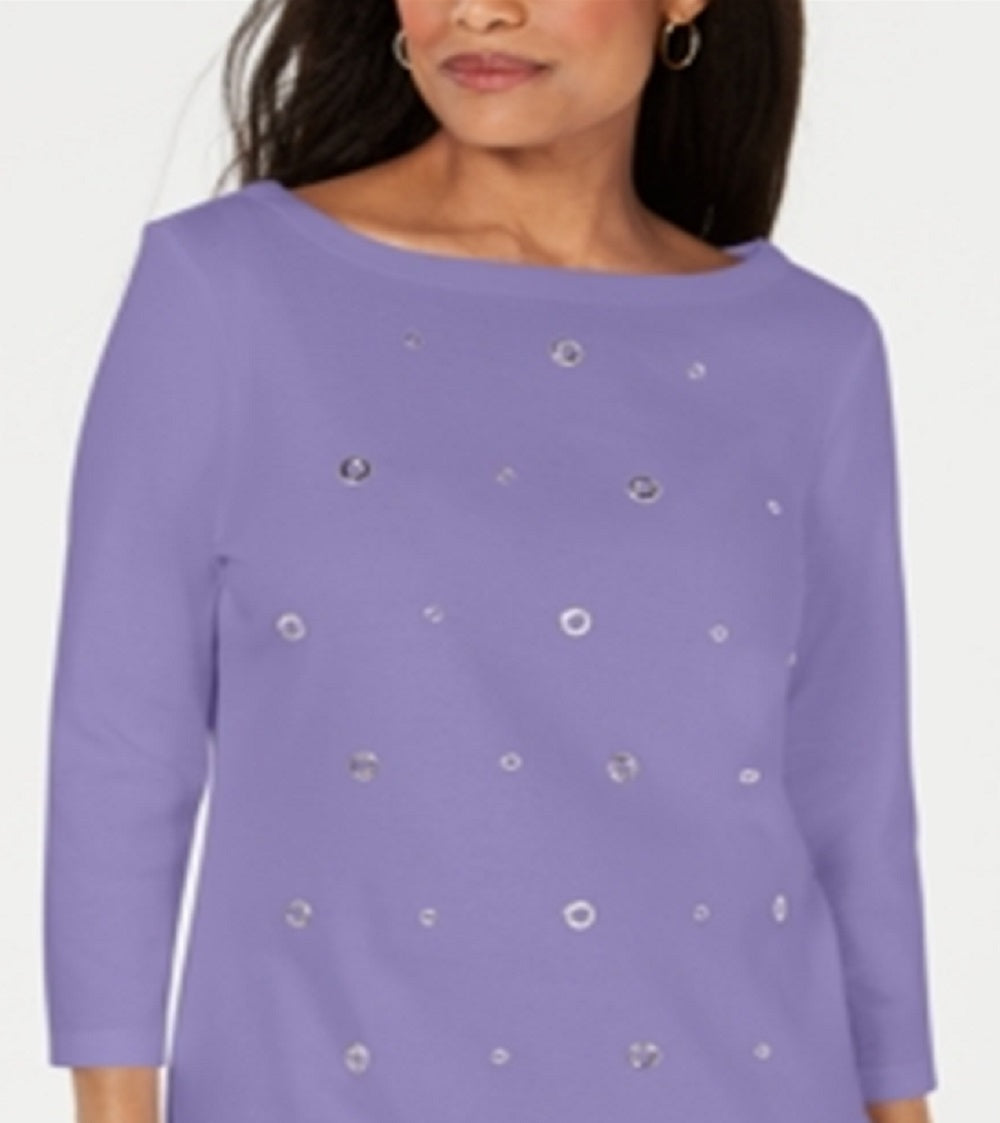 Karen Scott Women's Cotton Grommet Top Purple Size XX-Large