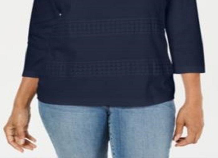 Karen Scott Women's 3/4 Sleeve Evening Top Blue Size Small