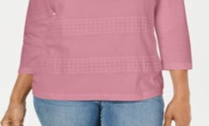 Karen Scott Women's Square Neck Lace-Stripe Top Pink Size X-Small