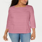 Karen Scott Women's Square Neck Lace-Stripe Top Pink Size X-Small