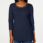 Karen Scott Women's Beaded Top Blue Size Medium