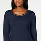 Karen Scott Women's Beaded Top Blue Size Medium