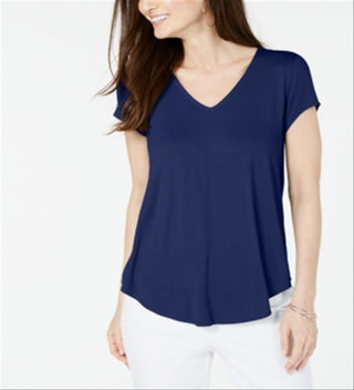 Alfani Women's Short Sleeve V Neck Top Blue Size Small