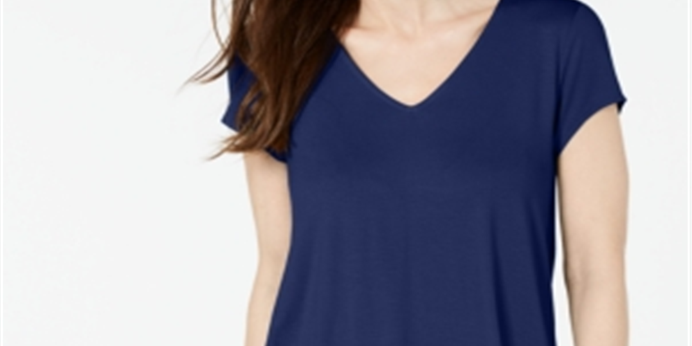 Alfani Women's Short Sleeve V Neck Top Blue Size Small