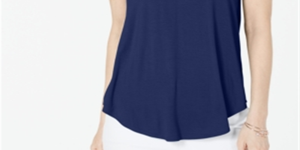 Alfani Women's Short Sleeve V Neck Top Blue Size Small