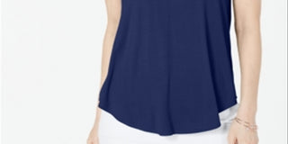 Alfani Women's Short Sleeve V Neck Top Blue Size Small