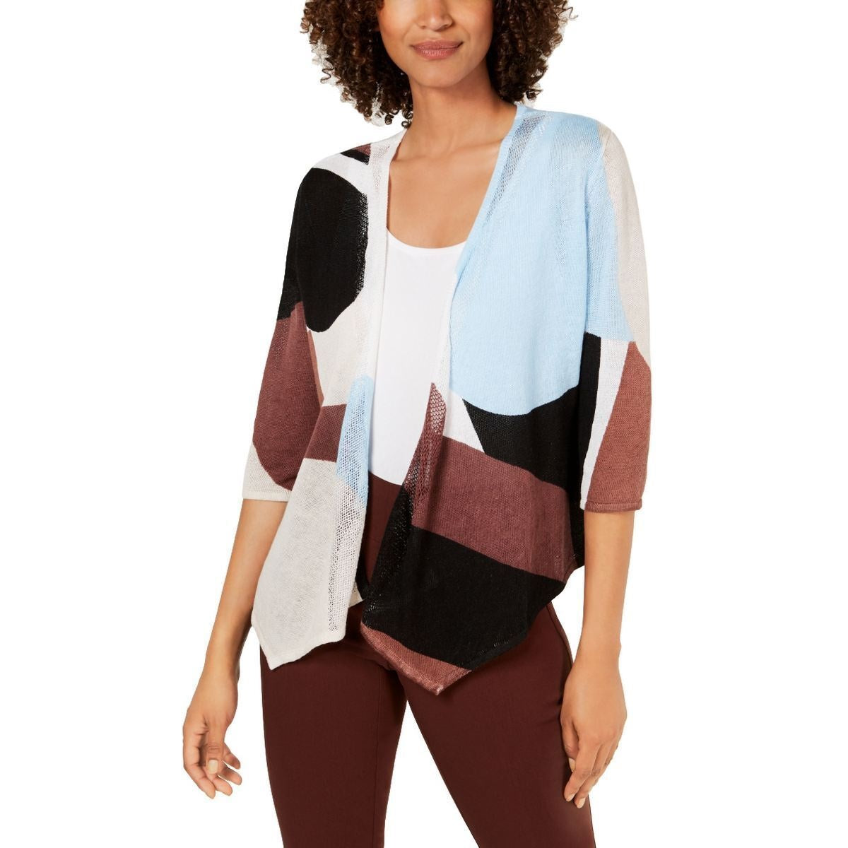 Alfani Women's Colorblocked Open Front Cardigan Blue Size Medium