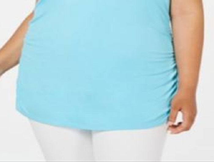 INC International Concepts Women's Plus Ruched V Neck Tank Top Blue Size 1X