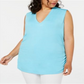 INC International Concepts Women's Plus Ruched V Neck Tank Top Blue Size 1X
