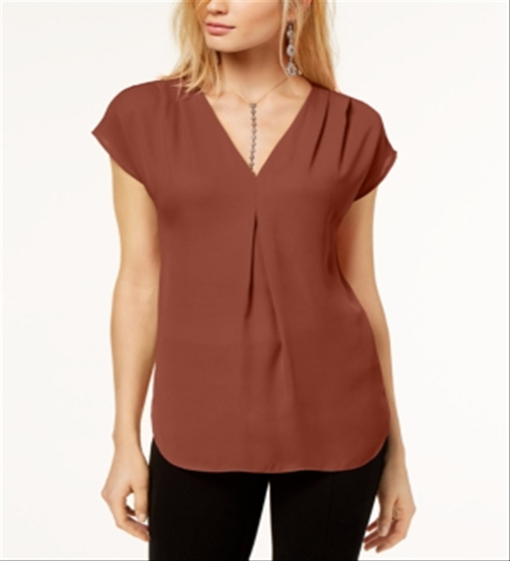 INC International Concepts Women's Pleated Top Brown Size Petite