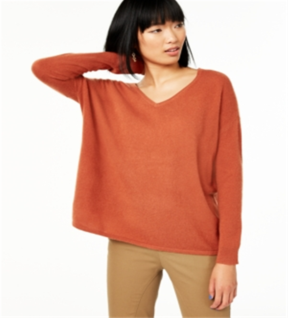 Charter Club Women's V Neck Pure Cashmere Sweater Brown Size X-Small