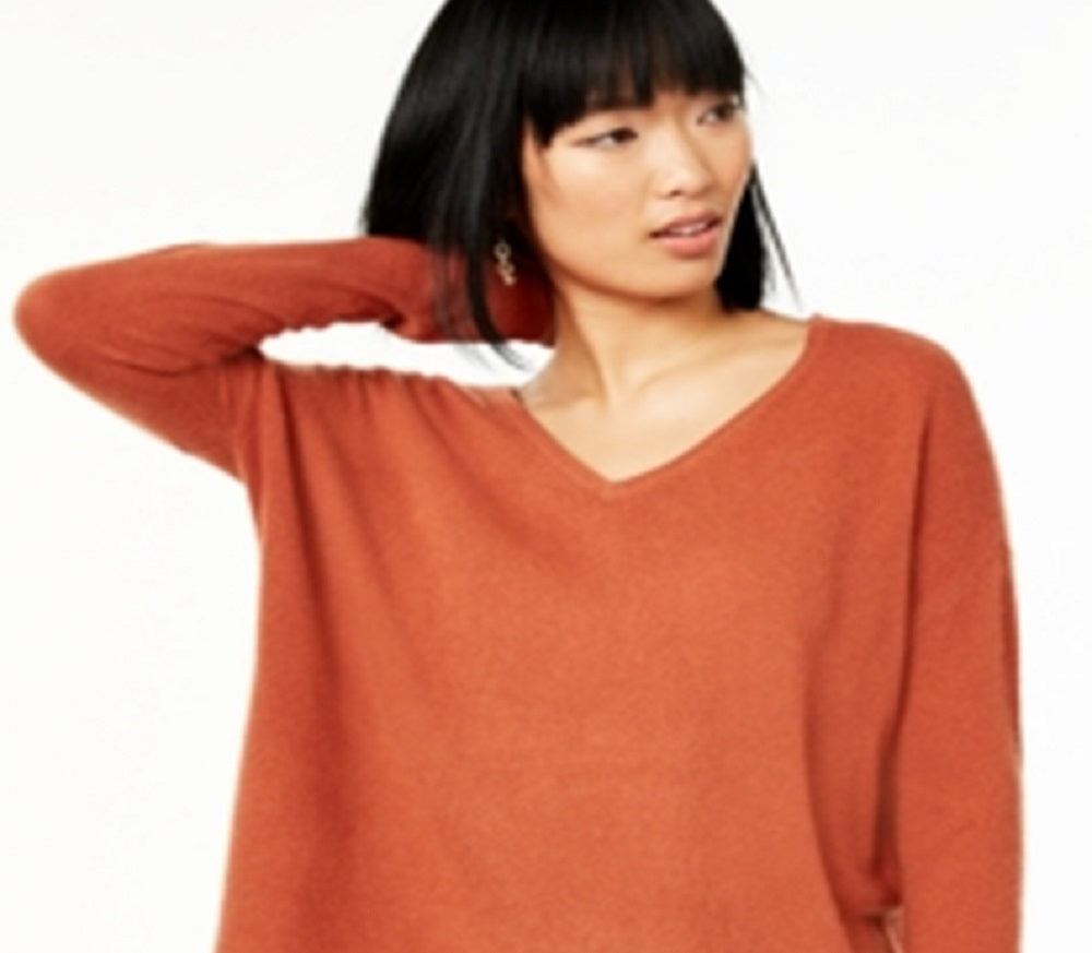 Charter Club Women's V Neck Pure Cashmere Sweater Brown Size X-Small