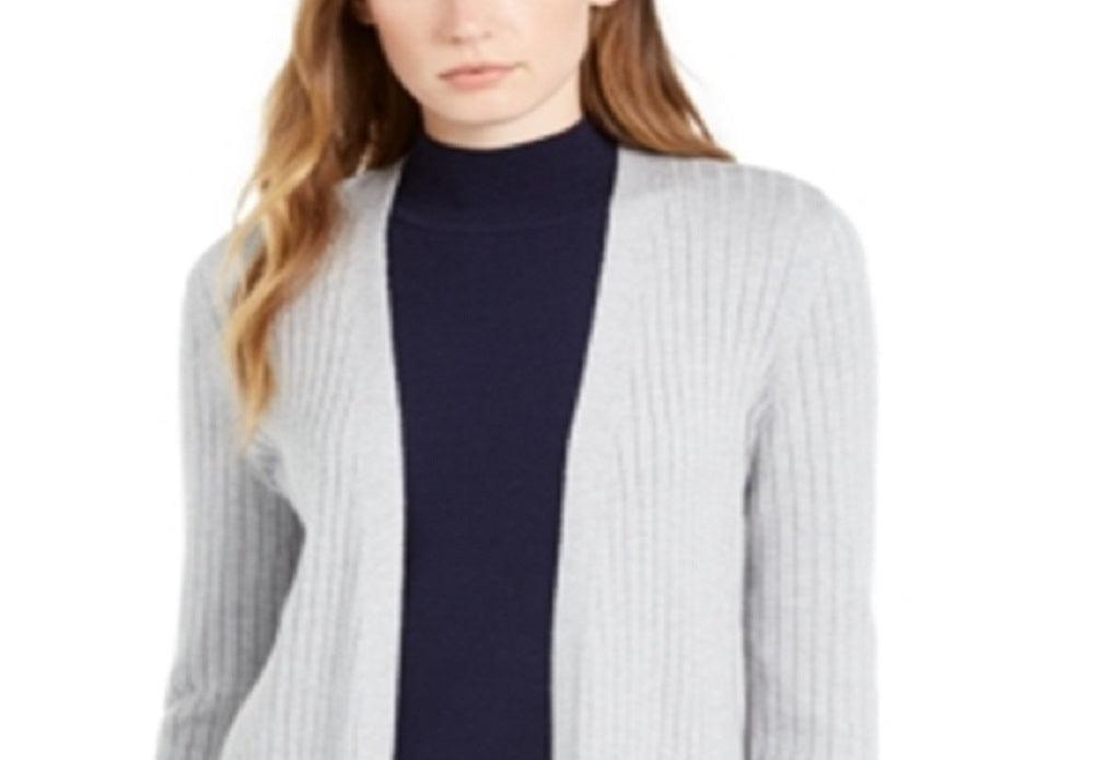 Maison Jules Women's Ribbed Open Cardigan Sweater Gray Size Small